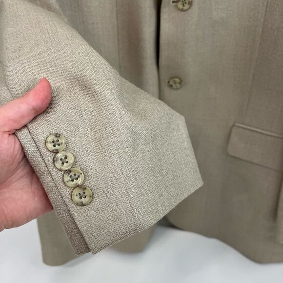 Vintage Oscar de la Renta 3 Button Sport Coat, Beige Silk-Wool Blazer - Picture 5 of 11